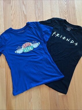 FRIENDS Set of 2 - Blue Central Perk Graphic Tee and Black Friends Logo Tee
